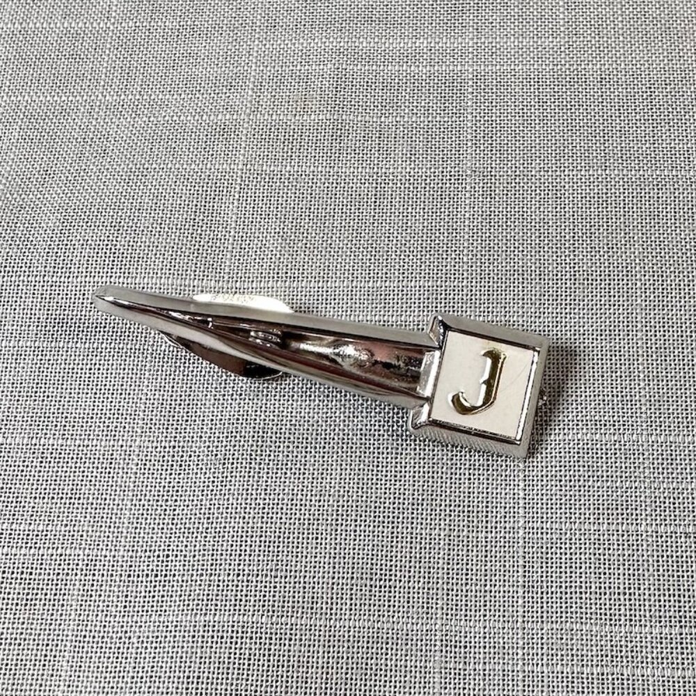Vintage Swank Silver Tone with Gold Tone J Monogram Tie Clip